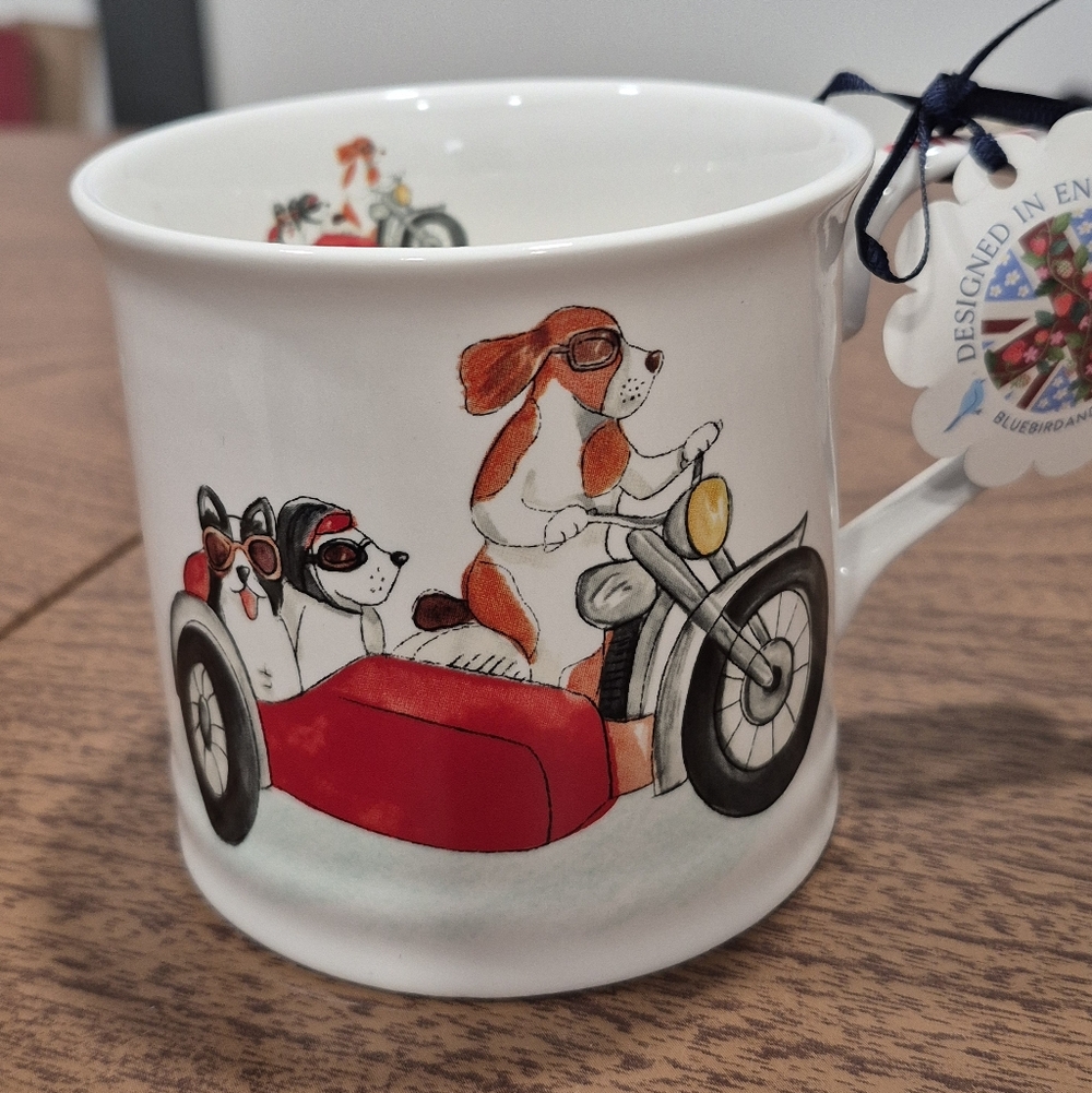 NWT Bluebird And Willow Motorcycle Dogs China Mug